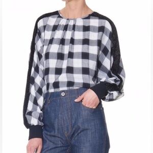 NWT Tibi Plaid Crew Neck Top Black & White Oversize XS
